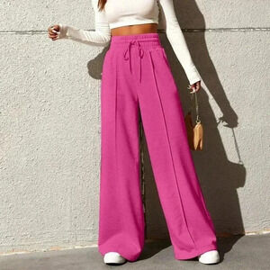 Hot Pink Women's Drawstring Waist Loose Wide Leg Palazzo Pants